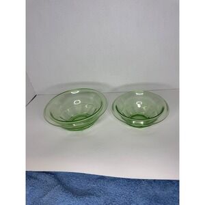 Hazel-Atlas Green Depression Glass Paneled Bowls Set of 2 Vintage 1930s USA